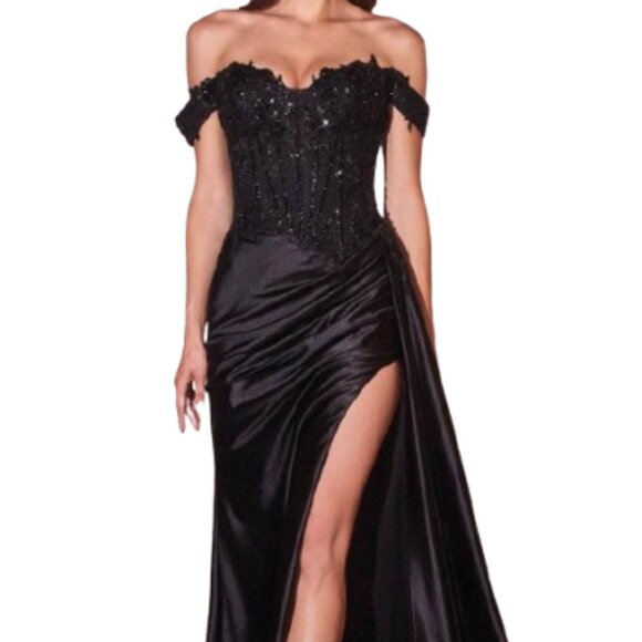 NWT Ladivine CD803 Satin Prom Dress Black Size 20
